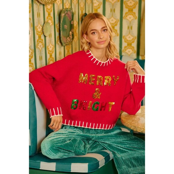 BiBi Christmas Theme Sequin Lattering Sweater NWT - Picture 13 of 16